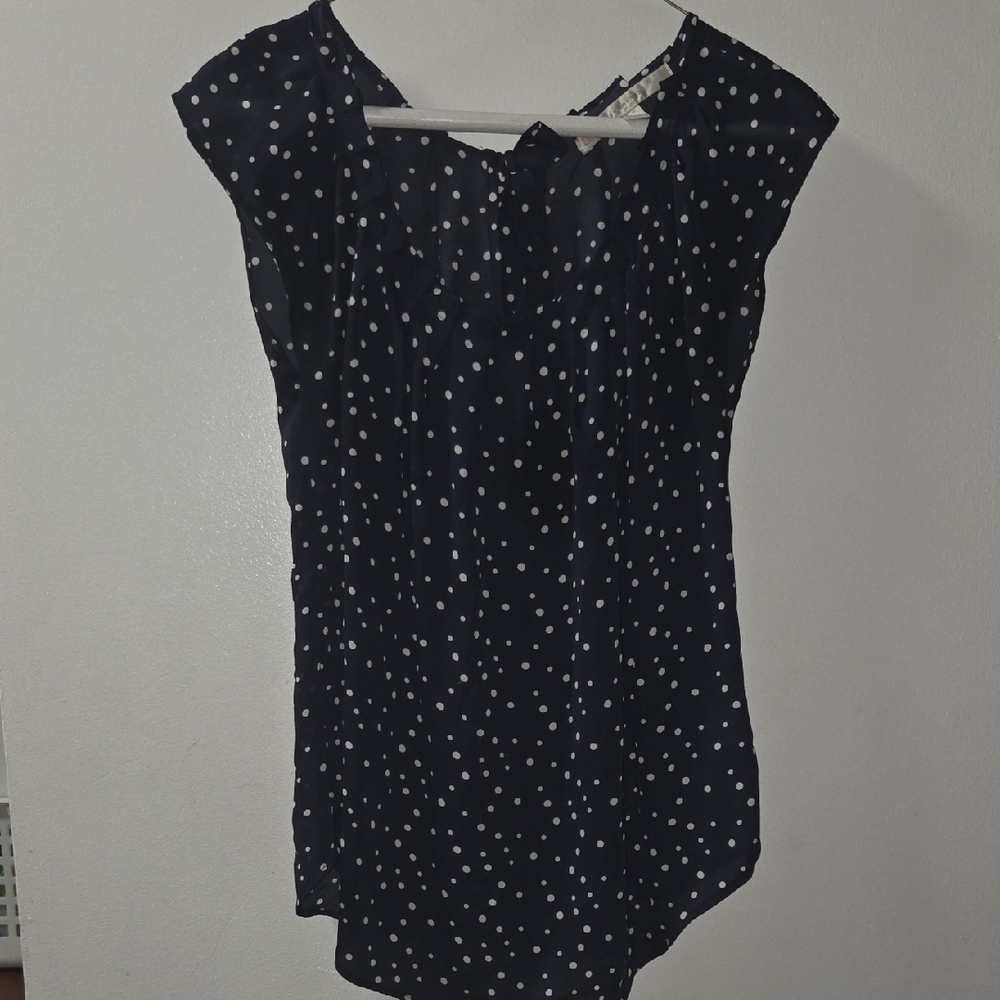 LC Lauren Conrad Polka Dot Blouse in Navy and White - Picture 1 of 4